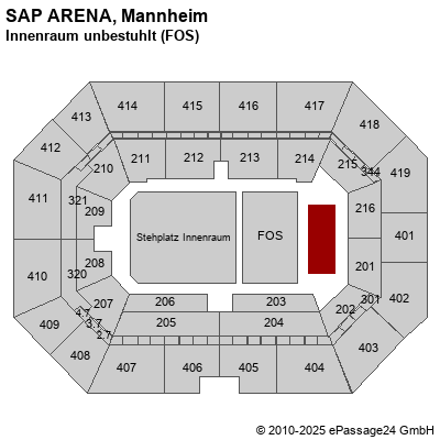 Saalplan SAP ARENA, Mannheim, Deutschland, Innenraum unbestuhlt (FOS)