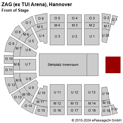 Saalplan ZAG (ex TUI Arena), Hannover, Deutschland, Front of Stage