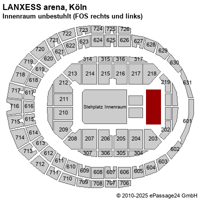 Saalplan LANXESS arena, Köln, Deutschland, Innenraum unbestuhlt (FOS rechts und links)