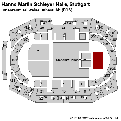 Saalplan Hanns-Martin-Schleyer-Halle, Stuttgart, Deutschland, Innenraum teilweise unbestuhlt (FOS)