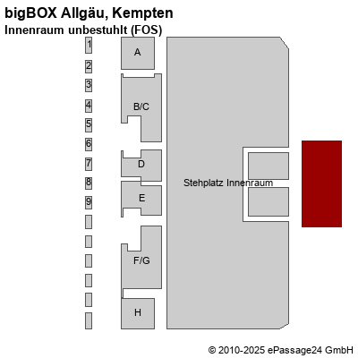 Saalplan bigBOX Allgäu, Kempten, Deutschland, Innenraum unbestuhlt (FOS)