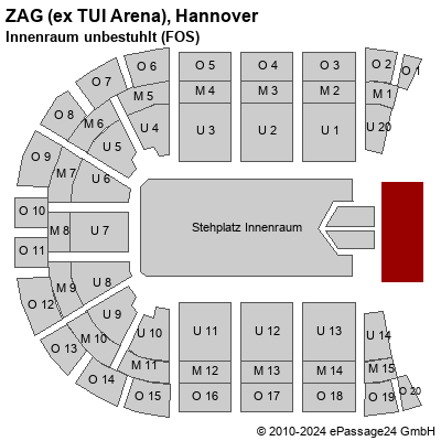 Saalplan TUI Arena, Hannover, Deutschland, Innenraum unbestuhlt (FOS)