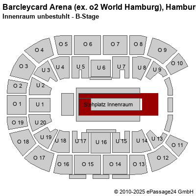 Saalplan Barcleycard Arena (ex. o2 World Hamburg), Hamburg, Deutschland, Innenraum unbestuhlt - B-Stage