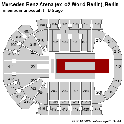 Saalplan Mercedes-Benz Arena (ex. o2 World Berlin), Berlin, Deutschland, Innenraum unbestuhlt - B-Stage