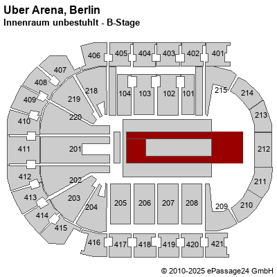 Saalplan Mercedes-Benz Arena (ex. o2 World Berlin), Berlin, Deutschland, Innenraum unbestuhlt - B-Stage