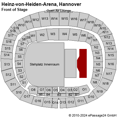 Saalplan Heinz-von-Heiden-Arena, Hannover, Deutschland, Front of Stage