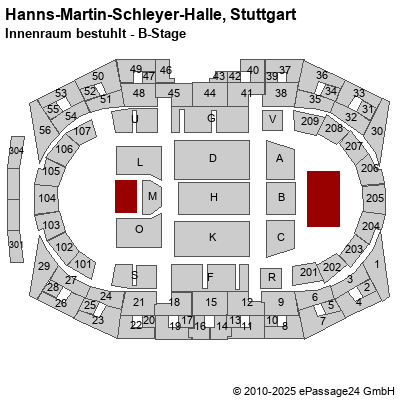 Saalplan Hanns-Martin-Schleyer-Halle, Stuttgart, Deutschland, Innenraum bestuhlt - B-Stage