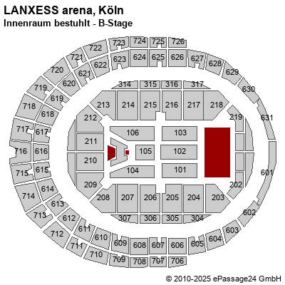 Saalplan LANXESS arena, Köln, Deutschland, Innenraum bestuhlt - B-Stage