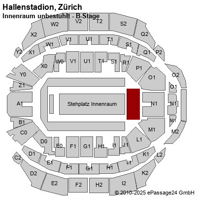 Saalplan Hallenstadion, Zürich, Schweiz, Innenraum unbestuhlt - B-Stage