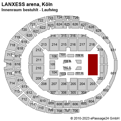 Saalplan LANXESS arena, Köln, Deutschland, Innenraum bestuhlt - Laufsteg