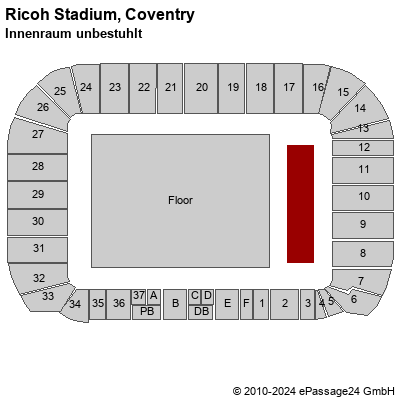 Saalplan Ricoh Stadium, Coventry, Großbritannien, Innenraum unbestuhlt