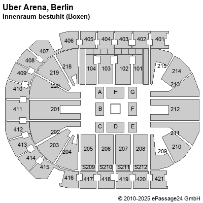 Saalplan Mercedes-Benz Arena (ex. o2 World Berlin), Berlin, Deutschland, Innenraum bestuhlt (Boxen)