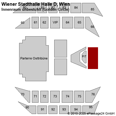 Saalplan Wiener Stadthalle Halle D, Wien, Österreich, Innenraum unbestuhlt (Golden Circle)