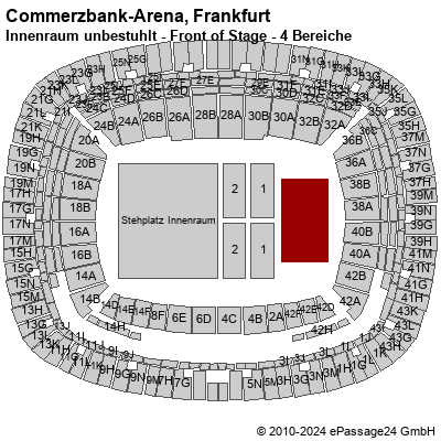 Saalplan Commerzbank-Arena, Frankfurt, Deutschland, Innenraum unbestuhlt - Front of Stage - 4 Bereiche