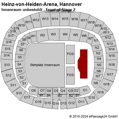 Saalplan Heinz-von-Heiden-Arena, Hannover, Deutschland, Innenraum unbestuhlt - Front of Stage 2