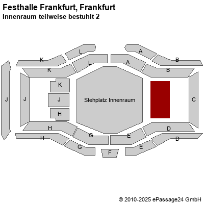 Saalplan Festhalle Frankfurt, Frankfurt, Deutschland, Innenraum teilweise bestuhlt 2