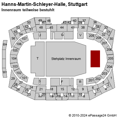 Saalplan Hanns-Martin-Schleyer-Halle, Stuttgart, Deutschland, Innenraum teilweise bestuhlt