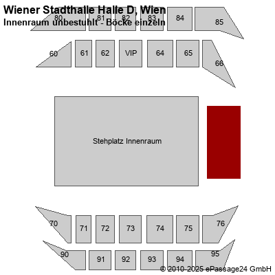 Saalplan Wiener Stadthalle Halle D, Wien, Österreich, Innenraum unbestuhlt - Böcke einzeln