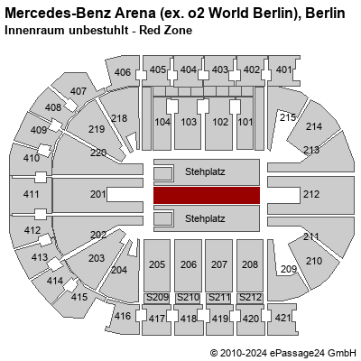 Saalplan Mercedes-Benz Arena (ex. o2 World Berlin), Berlin, Deutschland, Innenraum unbestuhlt - Red Zone