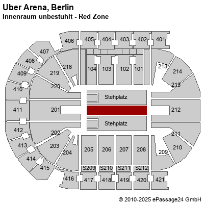 Saalplan Mercedes-Benz Arena (ex. o2 World Berlin), Berlin, Deutschland, Innenraum unbestuhlt - Red Zone