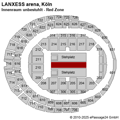 Saalplan LANXESS arena, Köln, Deutschland, Innenraum unbestuhlt - Red Zone