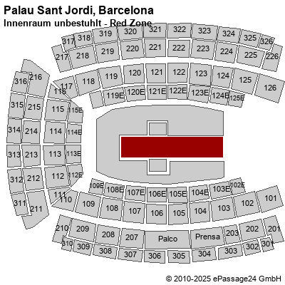 Saalplan Palau Sant Jordi, Barcelona, Spanien, Innenraum unbestuhlt - Red Zone