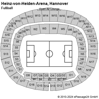 Saalplan Heinz-von-Heiden-Arena, Hannover, Deutschland, Fußball
