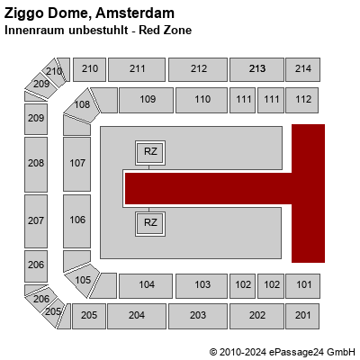 Saalplan Ziggo Dome, Amsterdam, Niederlande, Innenraum unbestuhlt - Red Zone