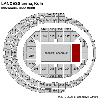 Saalplan LANXESS arena, Köln, Deutschland, Innenraum unbestuhlt