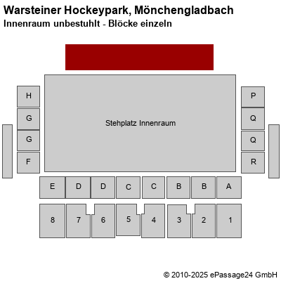 Saalplan Warsteiner Hockeypark, Mönchengladbach, Deutschland, Innenraum unbestuhlt - Blöcke einzeln