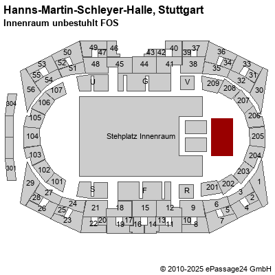 Saalplan Hanns-Martin-Schleyer-Halle, Stuttgart, Deutschland, Innenraum unbestuhlt FOS