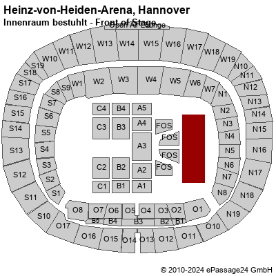 Saalplan Heinz-von-Heiden-Arena, Hannover, Deutschland, Innenraum bestuhlt - Front of Stage