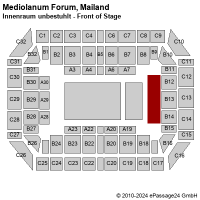 Saalplan Mediolanum Forum, Mailand, Italien, Innenraum unbestuhlt - Front of Stage