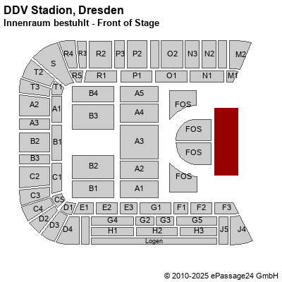 Saalplan Glücksgas Stadion, Dresden, Deutschland, Innenraum bestuhlt - Front of Stage