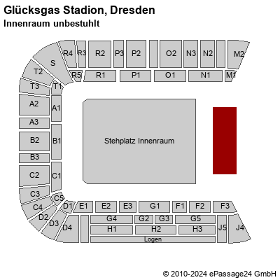 Saalplan Glücksgas Stadion, Dresden, Deutschland, Innenraum unbestuhlt