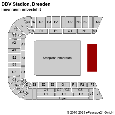 Saalplan Glücksgas Stadion, Dresden, Deutschland, Innenraum unbestuhlt