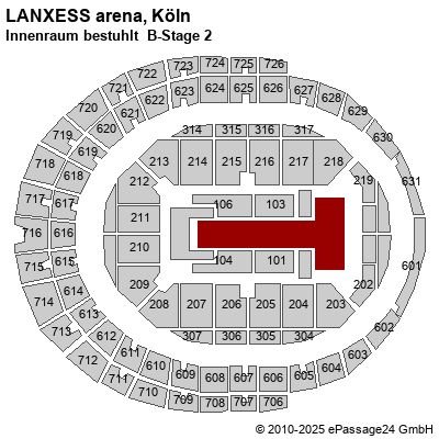 Saalplan LANXESS arena, Köln, Deutschland, Innenraum bestuhlt  B-Stage 2