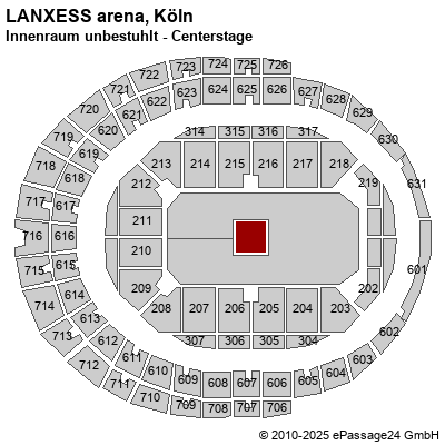 Saalplan LANXESS arena, Köln, Deutschland, Innenraum unbestuhlt - Centerstage