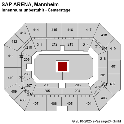 Saalplan SAP ARENA, Mannheim, Deutschland, Innenraum unbestuhlt - Centerstage