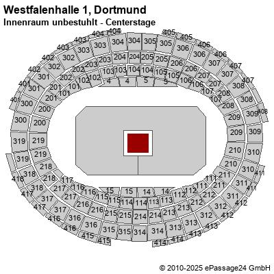 Saalplan Westfalenhalle 1, Dortmund, Deutschland, Innenraum unbestuhlt - Centerstage