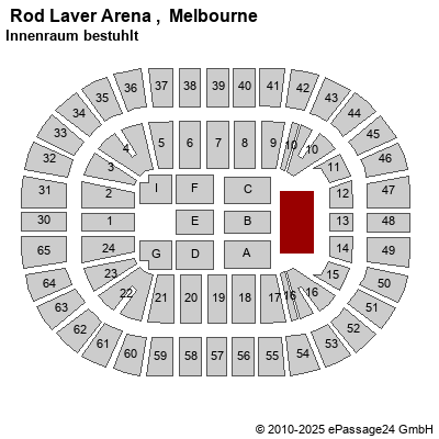 Saalplan  Rod Laver Arena ,  Melbourne, Australien, Innenraum bestuhlt