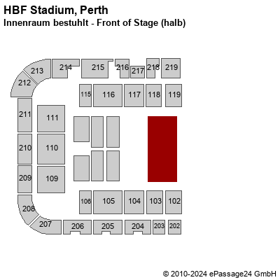 Saalplan HBF Stadium, Perth, Australien, Innenraum bestuhlt - Front of Stage (halb)