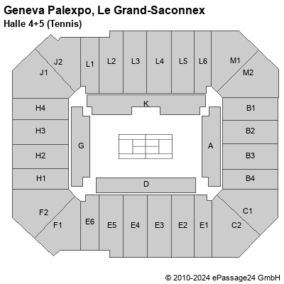 Saalplan Geneva Palexpo, Le Grand-Saconnex, Schweiz, Halle 4+5 (Tennis)