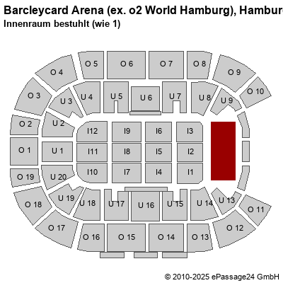 Saalplan Barcleycard Arena (ex. o2 World Hamburg), Hamburg, Deutschland, Innenraum bestuhlt (wie 1)