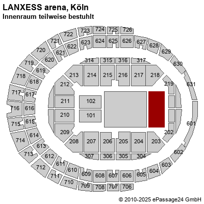 Saalplan LANXESS arena, Köln, Deutschland, Innenraum teilweise bestuhlt