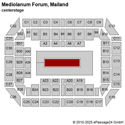 Saalplan Mediolanum Forum, Mailand, Italien, centerstage