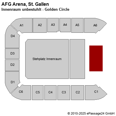 Saalplan AFG Arena, St. Gallen, Schweiz, Innenraum unbestuhlt - Golden Circle