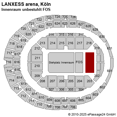 Saalplan LANXESS arena, Köln, Deutschland, Innenraum unbestuhlt FOS